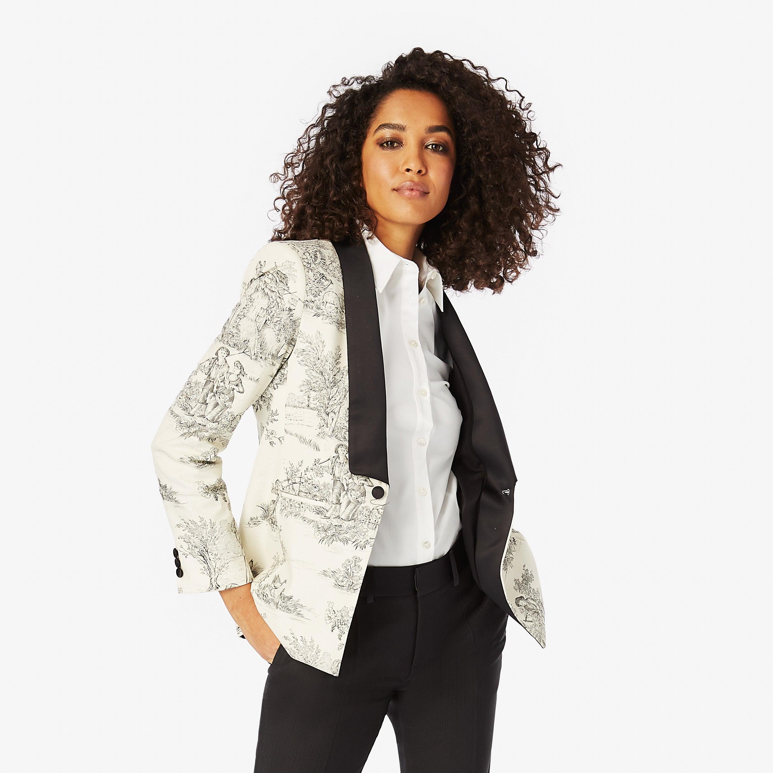 Toile de Jouy Shawl Lapel Tuxedo Blazer - Panayiota, P-WRS1-TUXBLZ-TOI-XS